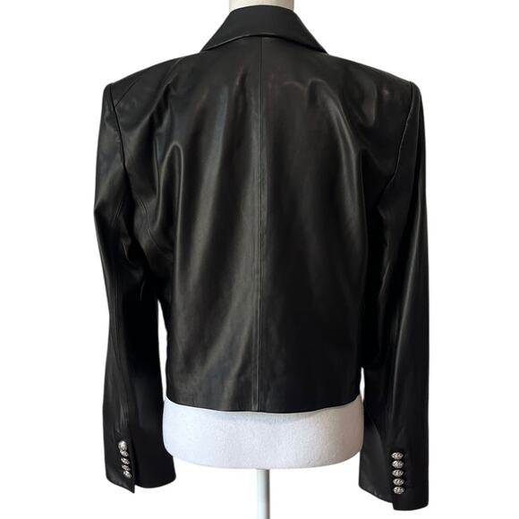 Veronica Beard Nevis Lamb Leather Blazer Jacket Cropped Black Silver Size 10 - Picture 9 of 10